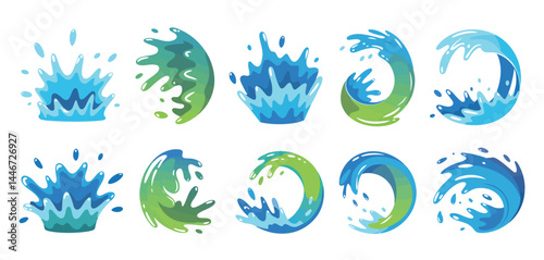Cartoon Water Splashes and Waves Set for Design