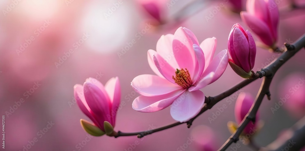 Beautiful pink flowers on a magnolia tree branch with soft focus background, cherry, springtime, asia Beautiful pink flowers on a magnolia tree branch with soft focus background, cherry, springtime, asia