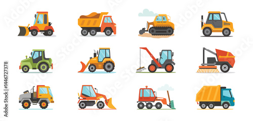 Collection of Flat Style Construction and Utility Vehicles