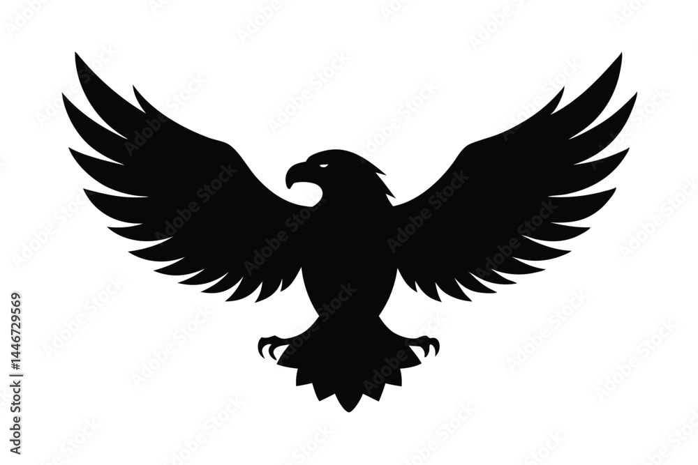 Obraz premium Silhouette vector of an eagle in flight with spread wings on a white background