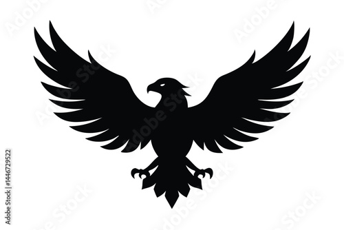 Silhouette vector of an eagle in flight with spread wings on a white background