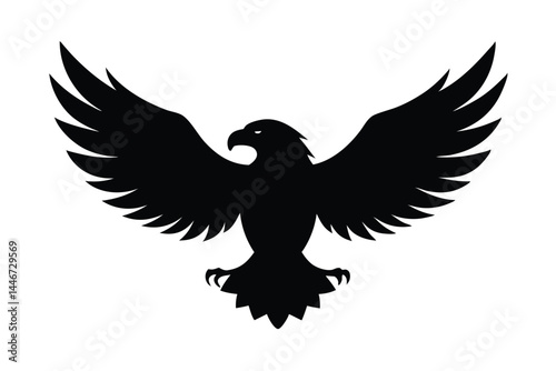 Silhouette vector of an eagle in flight with spread wings on a white background