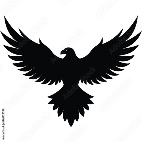 Silhouette vector of an eagle in flight with spread wings on a white background