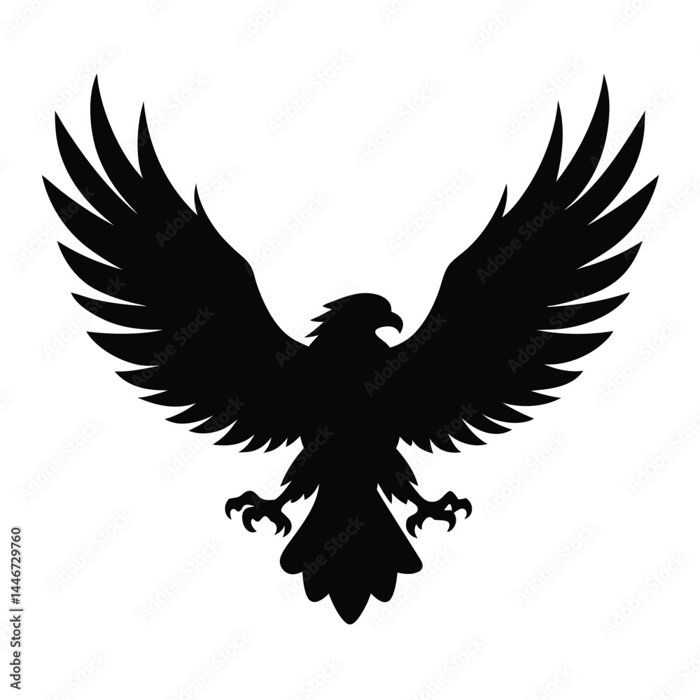 Fototapeta premium Silhouette vector of an eagle in flight with spread wings on a white background