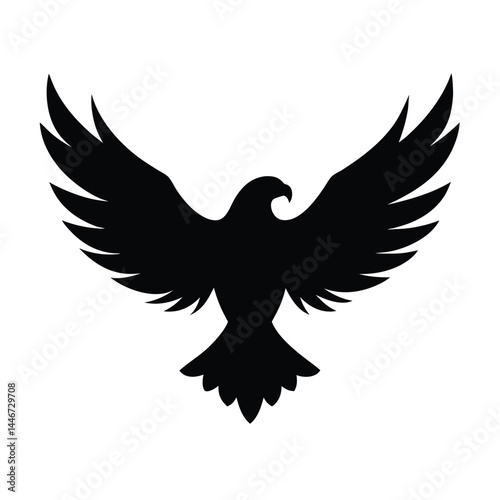 Silhouette vector of an eagle in flight with spread wings on a white background