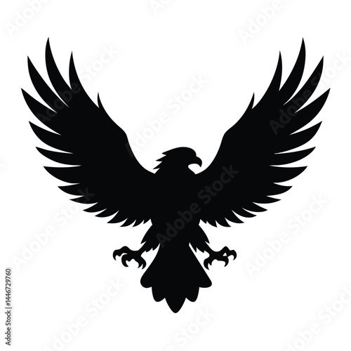 Silhouette vector of an eagle in flight with spread wings on a white background