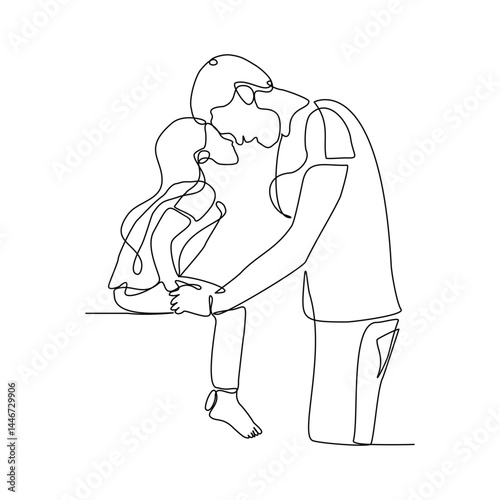 Continuous single line of young father giving some wise advice talk to his child. Happy family parenting concept. Trendy sketch drawing editable stroke vector illustration	