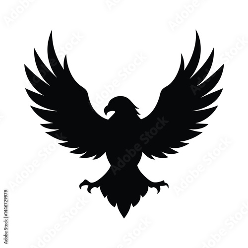 Silhouette vector of an eagle in flight with spread wings on a white background