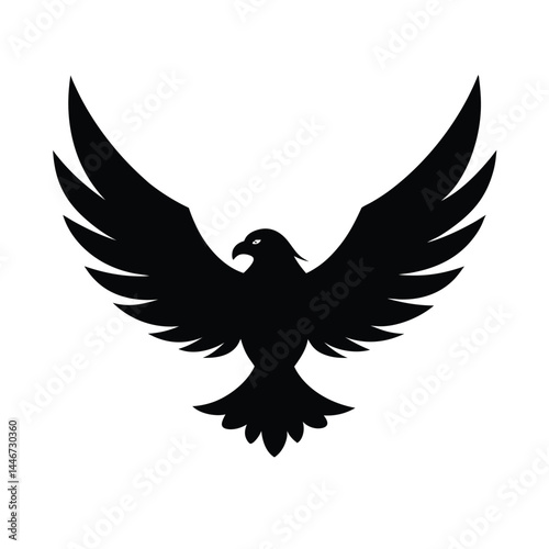 Silhouette vector of an eagle in flight with spread wings on a white background