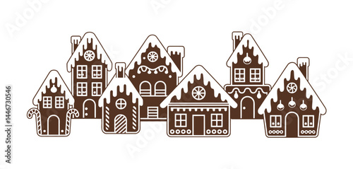 Charming Row of Iced Gingerbread Houses Christmas Design