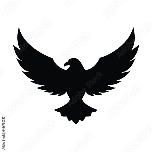 Silhouette vector of an eagle in flight with spread wings on a white background
