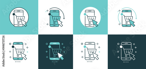 Mobile Shopping App Icons Set Online Store Purchase