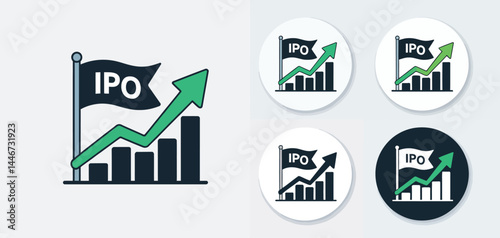 Successful IPO Launch Growth Chart Icon Set