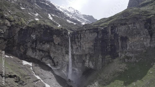 Sissu Falls in the Chandra valley observed from Leh - Manali highway, Himalayas, Jammu and Kashmir, Northern India.