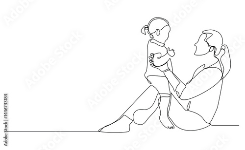 Continuous single line of young mother giving some wise advice talk to his child. Happy family parenting concept. Trendy sketch drawing editable stroke vector illustration	