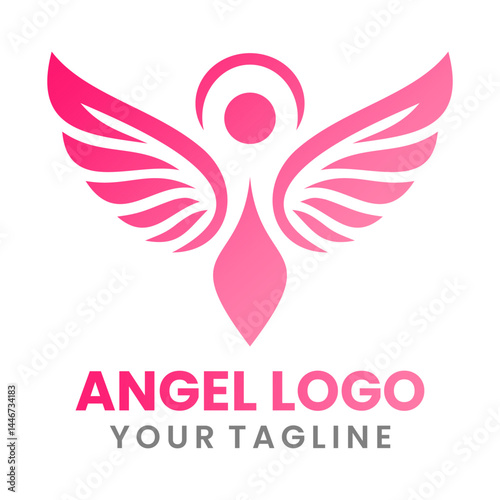 Elegant Pink Angel Logo Design With Wings