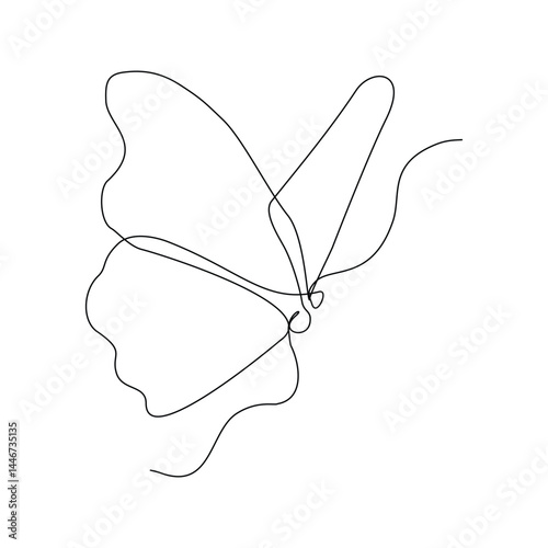 Continuous single line of beautiful flying butterfly nature animal wildlife concept for beauty fashion spa sketch drawing editable stroke vector illustration