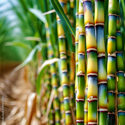 Sugarcane Field Under a Blue Sky Bamboo forest in the morning