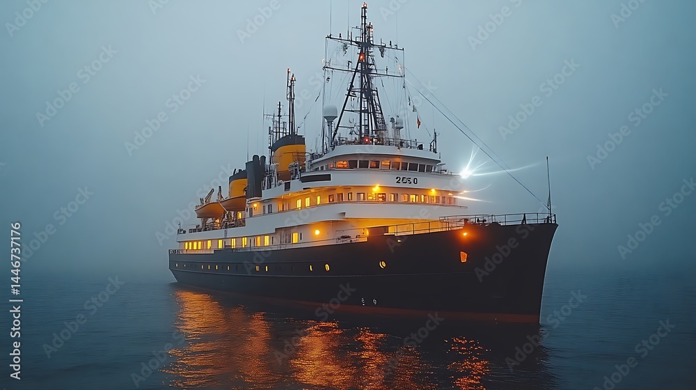 Fototapeta premium Misty Harbor Research Vessel