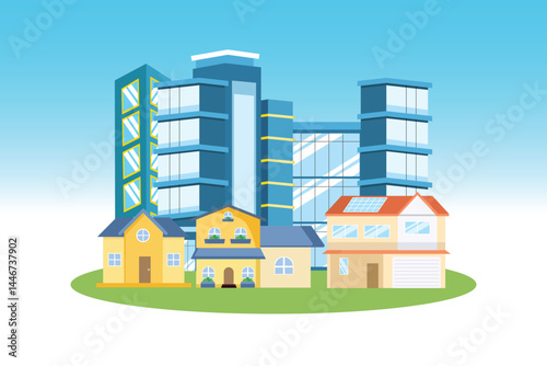 Housing area Concept. Colored flat vector illustration isolated