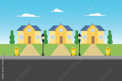 Housing area Concept. Colored flat vector illustration isolated