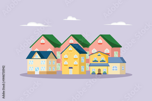 Housing area Concept. Colored flat vector illustration isolated