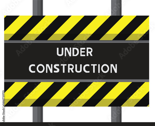 Warning sign ,Area under construction, be careful of high-security work area.