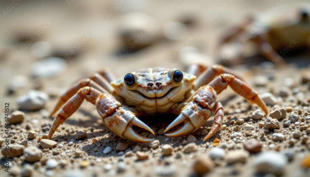 A baby crab with tiny claws and a big smile. A baby crab with tiny claws and a big smile.