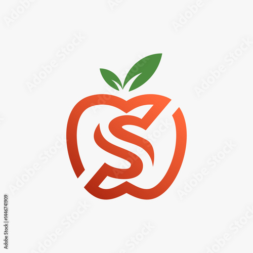 Apple fruit logo in letter S shape icon