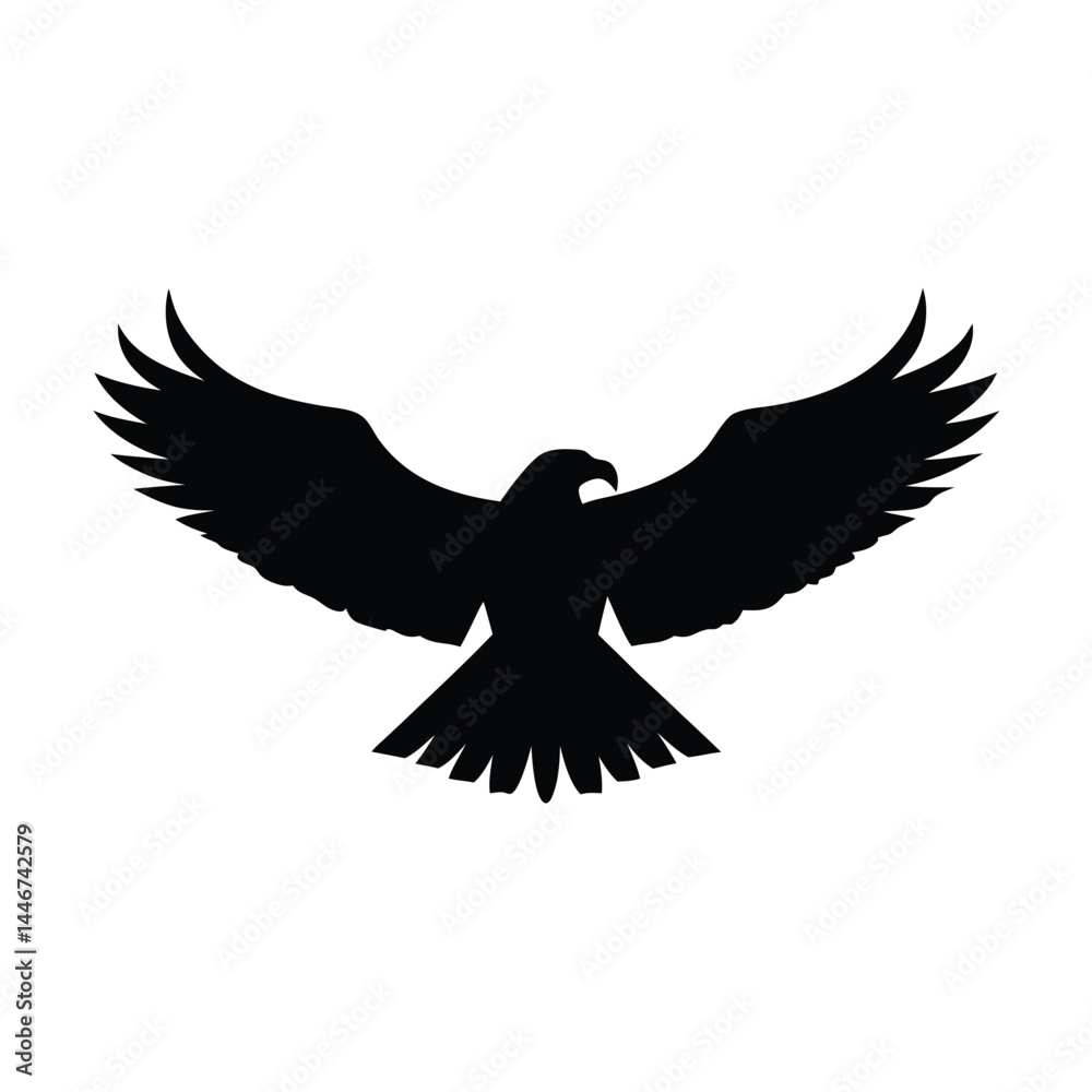 Obraz premium Silhouette of an eagle flying with spread wings on a white background