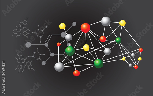 Illustration of chemical elements, chemical compounds and molecules for communicating scientific content.