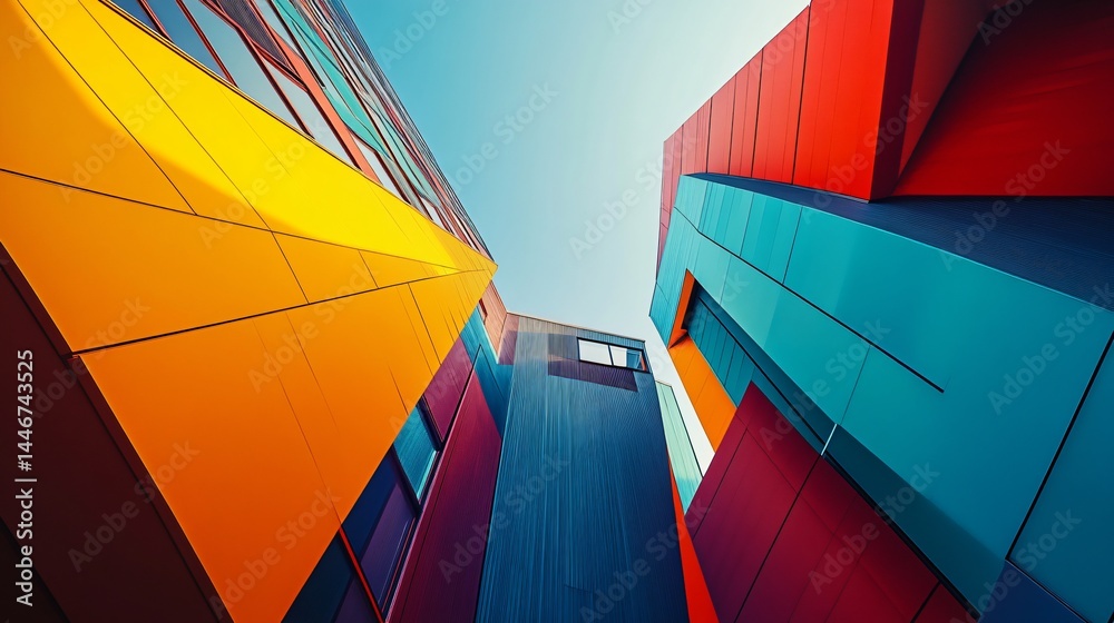 Fototapeta premium Colorful modern architecture viewed from below.