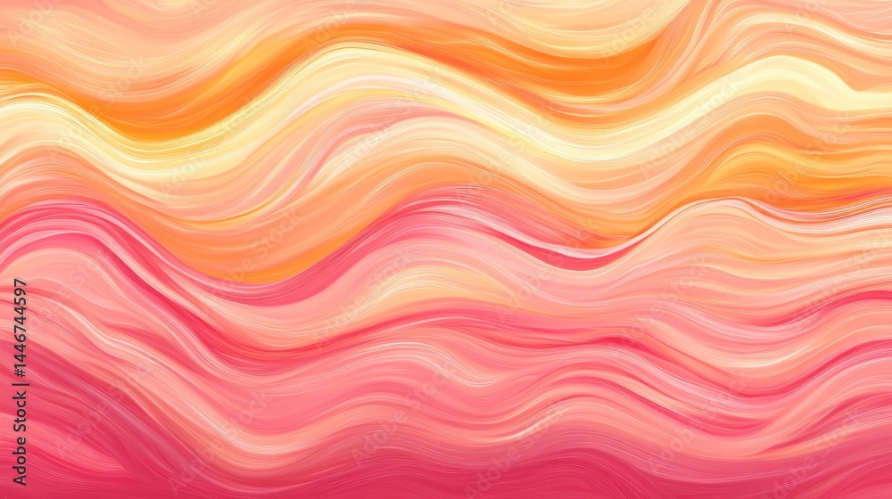 Obraz premium Abstract, flowing, wavy design featuring a gradient of orange, peach, and pink hues.