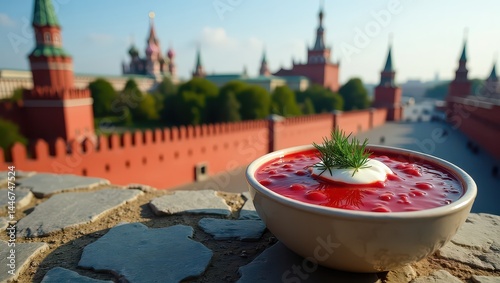 Borscht on the background of Moscow