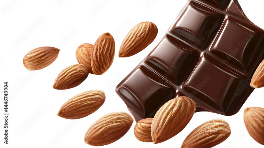 Fototapeta premium Almond And Dark Chocolate Bar Isolated Transparent Background
