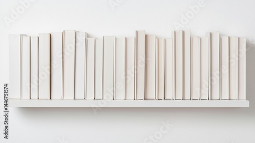 Wallpaper Mural Minimalist white books neatly arranged on a simple floating shelf against a white wall. Torontodigital.ca