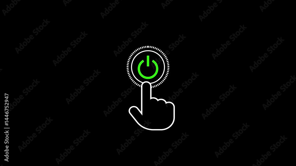 Power Button Activation With Hand Outline Animation Power Button Activation With Hand Outline Animation
