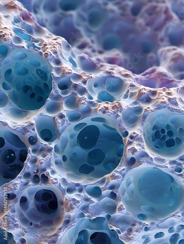 Ewing Sarcoma bone cancer cells appear in a natural-colored biopsy image with a densely packed cell structure. photo