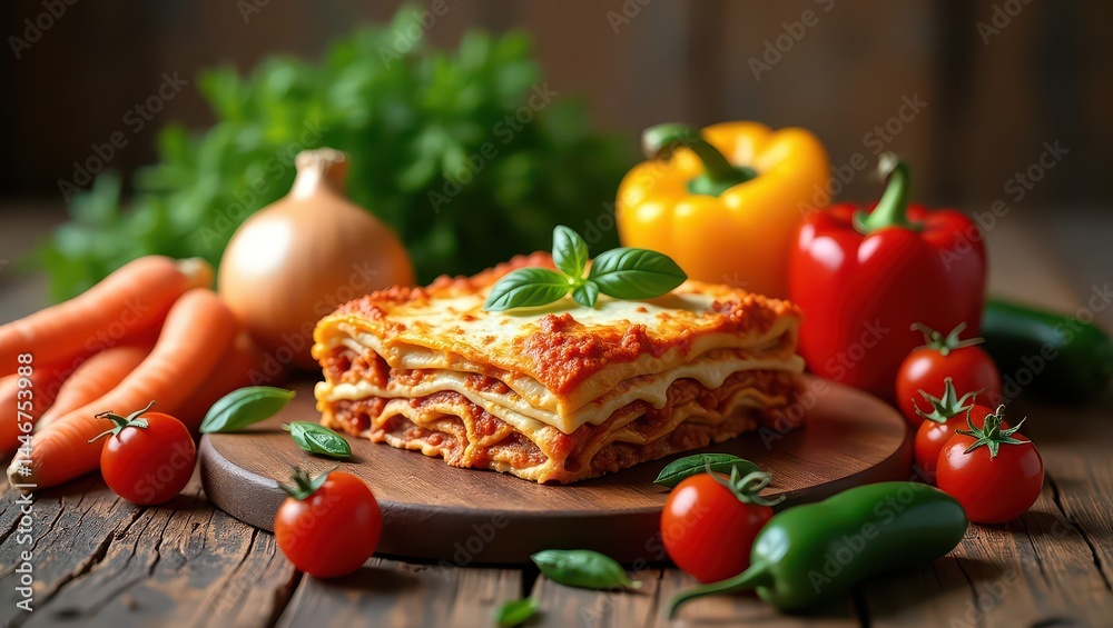 Lasagna on a background of vegetables Lasagna on a background of vegetables