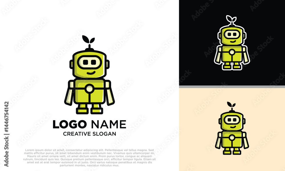 Obraz premium green robot character with leaf