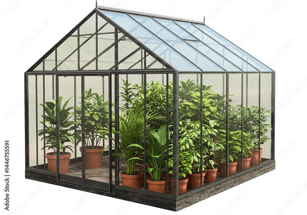 Fototapeta premium Modern glass greenhouse isolated on transparent background