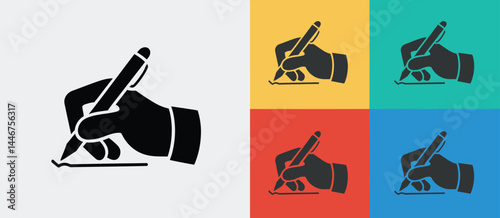 Hand Writing with Pen Icon in Four Colors