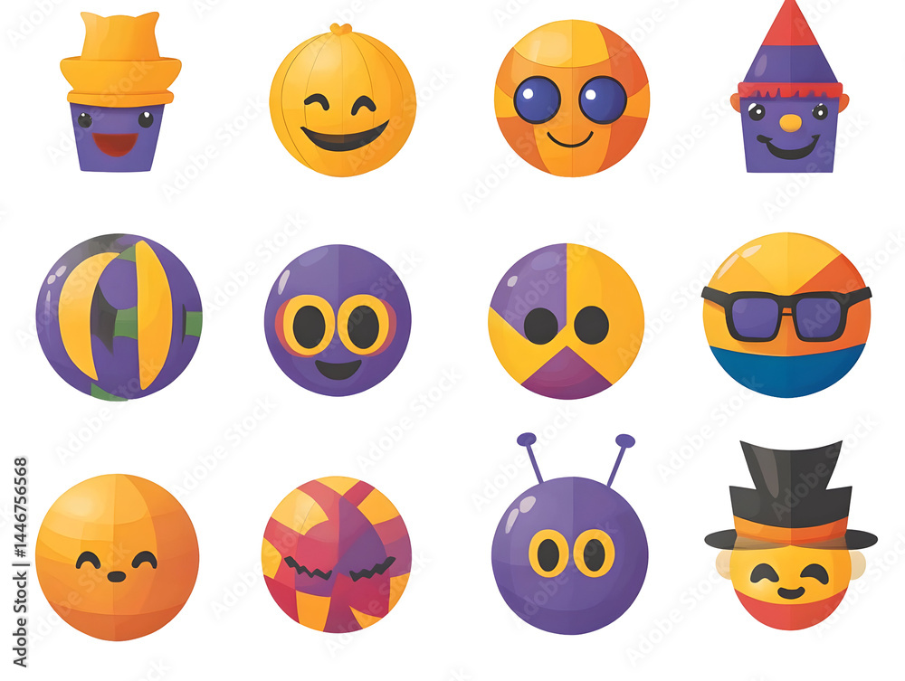Obraz premium Set of Colorful Emojis with Transparent Background Illustration