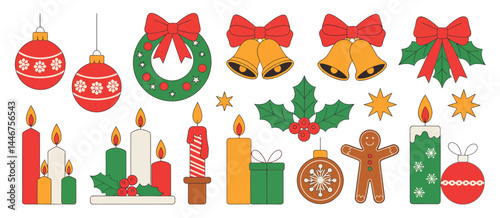 Christmas Festive Icons Collection Line Art Style
