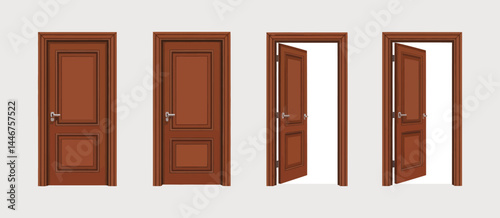 Four Views of a Classic Brown Wooden Door
