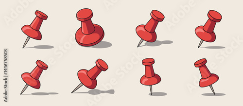 Set of Red Push Pins in Various Angles Illustration