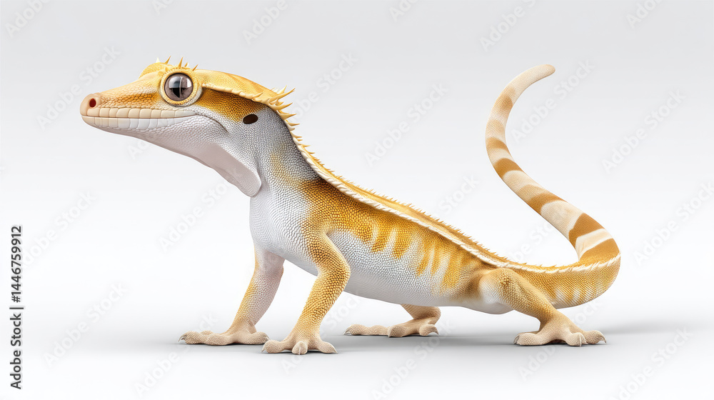 Obraz premium Light beige gecko, alert pose, cream-colored, stripes, long tail