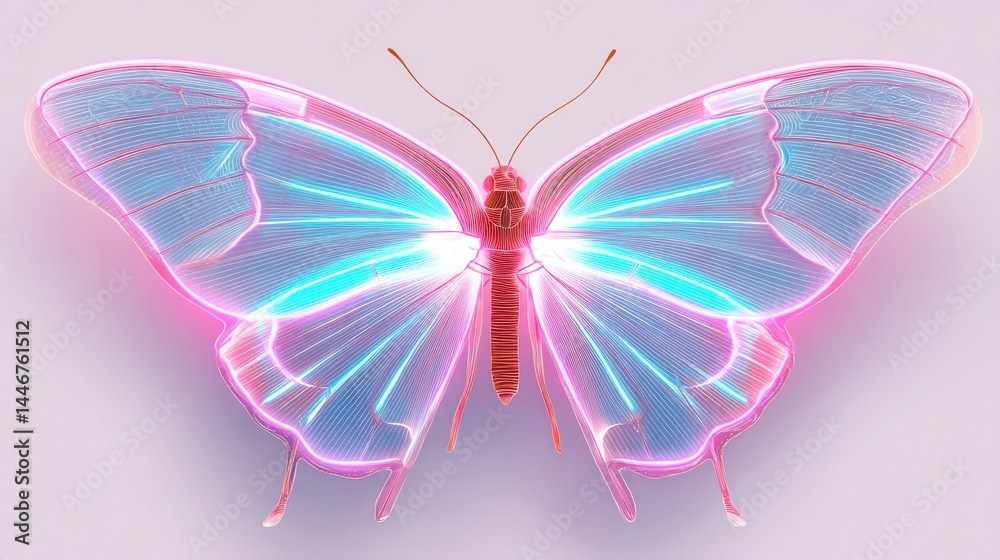 Fototapeta premium Neon Butterfly on White Background