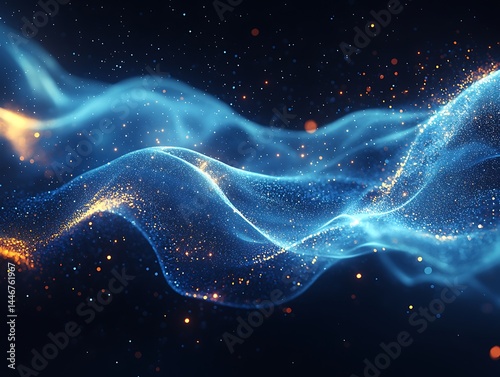 Abstract blue and orange particle wave