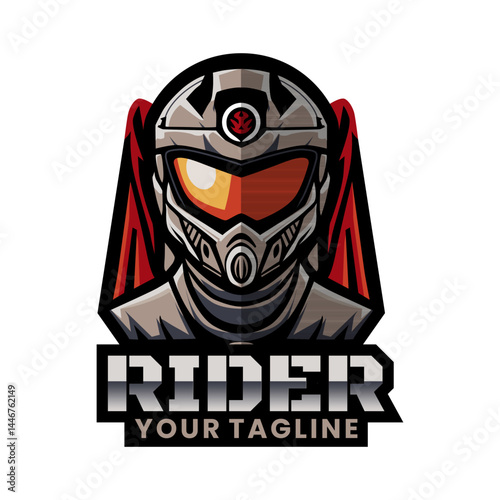 Futuristic Helmet Logo Featuring Sci-Fi Rider Character Design